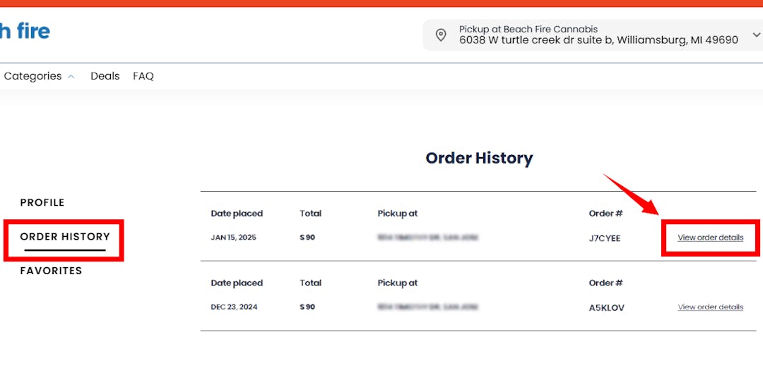 click on order and select order to view details