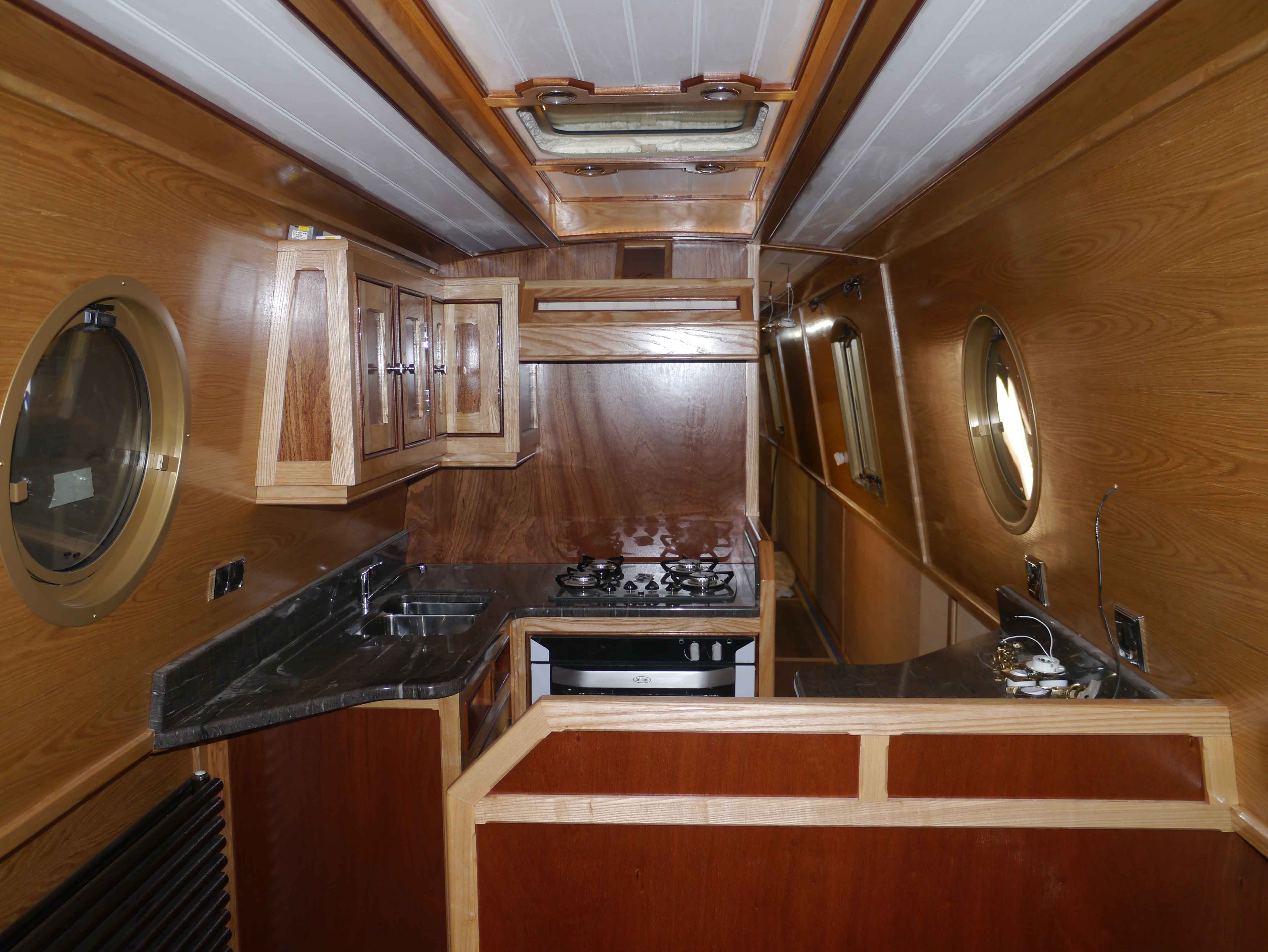 kitchen aboard beacon park boat hawk