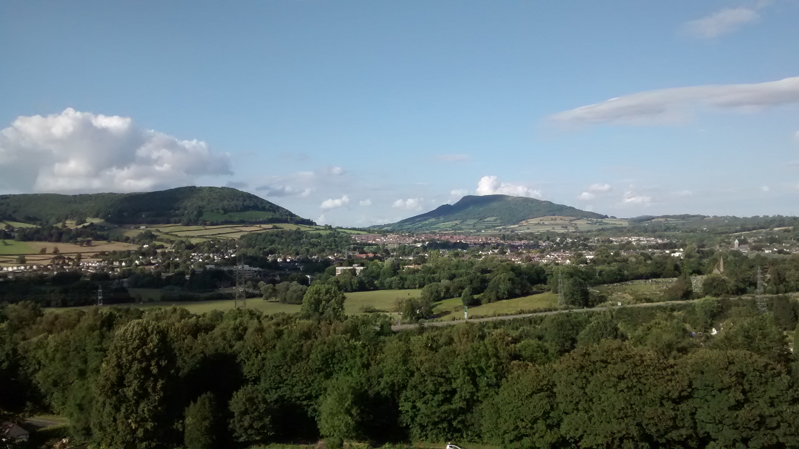 View from the canal towpath across the Usk valley towards Abergavenny