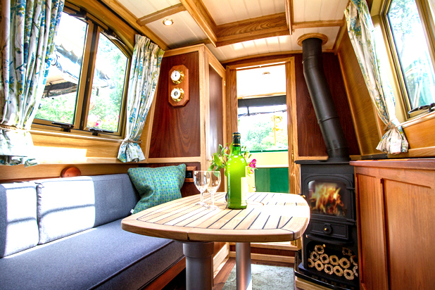 lounge of beacon park boat hobby with wood-burning stove
