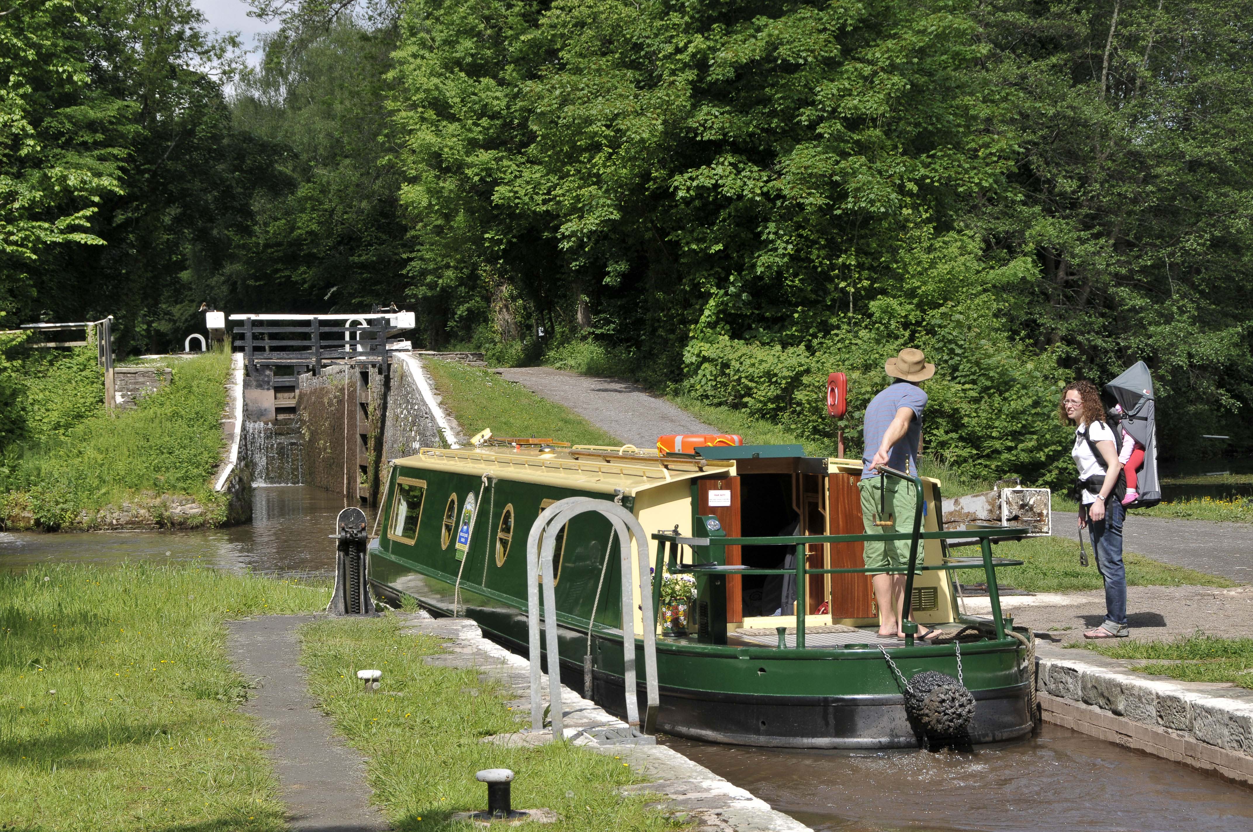 beacon park boat approaching a lock