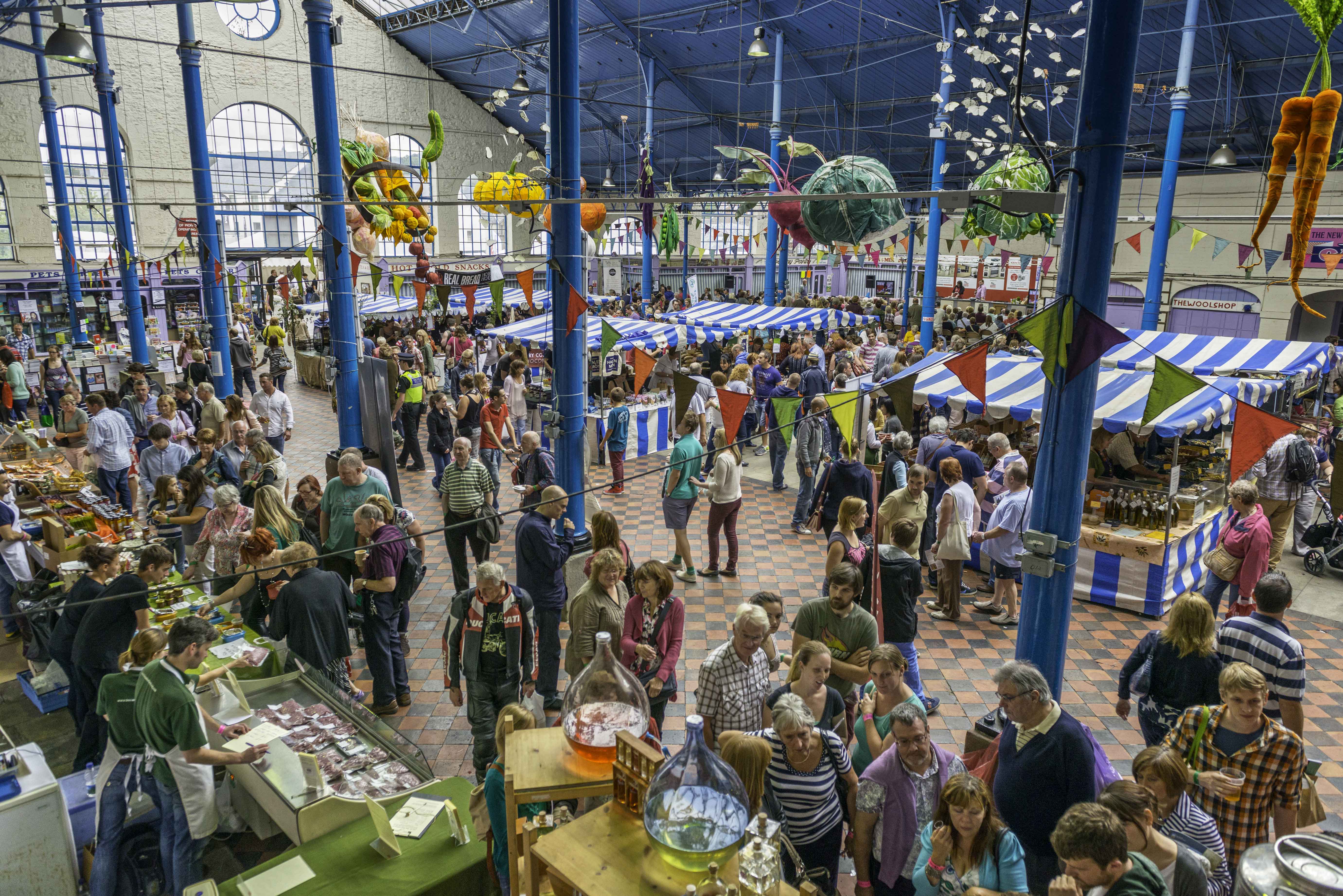 Inside the Victorian Market Hall during the Abergavenny Food Festival