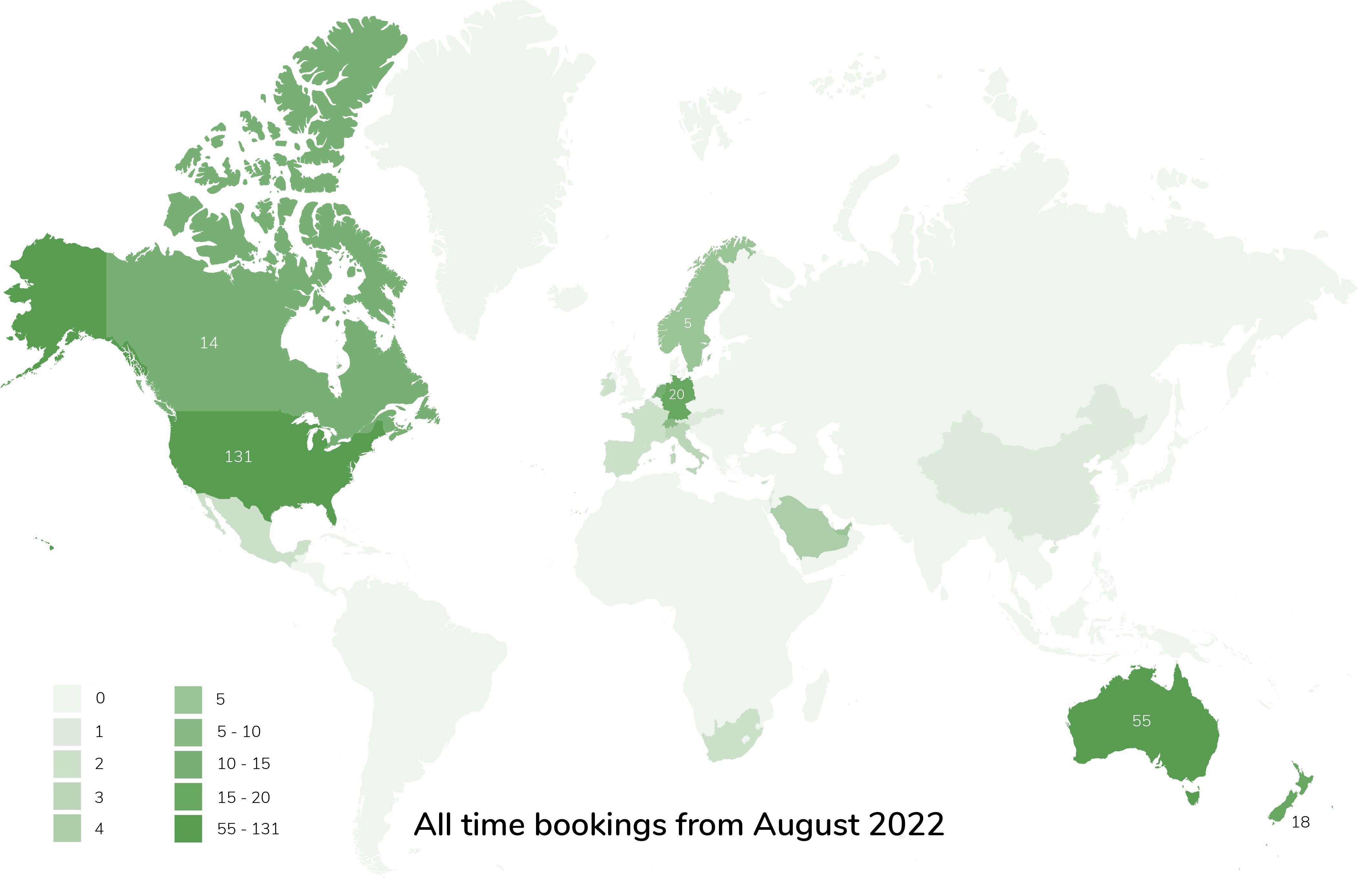 map of countries showing where beacon park boats customers have come from