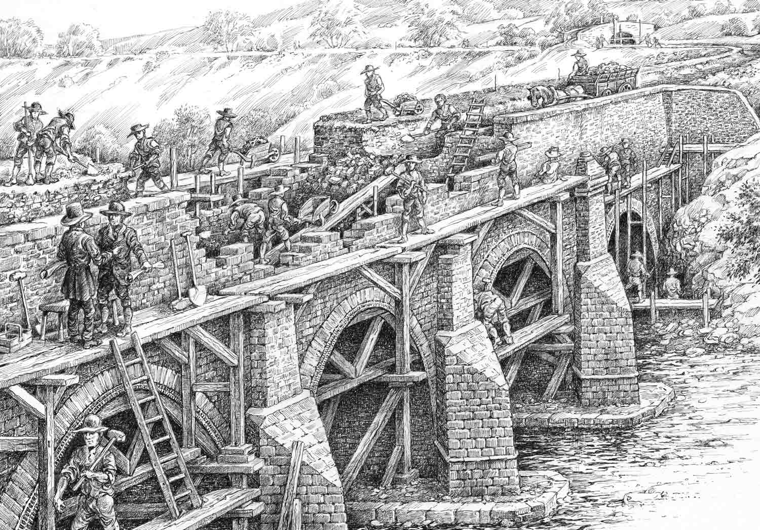 michael blackmore's illustration of early work being done on the mon and brec canal