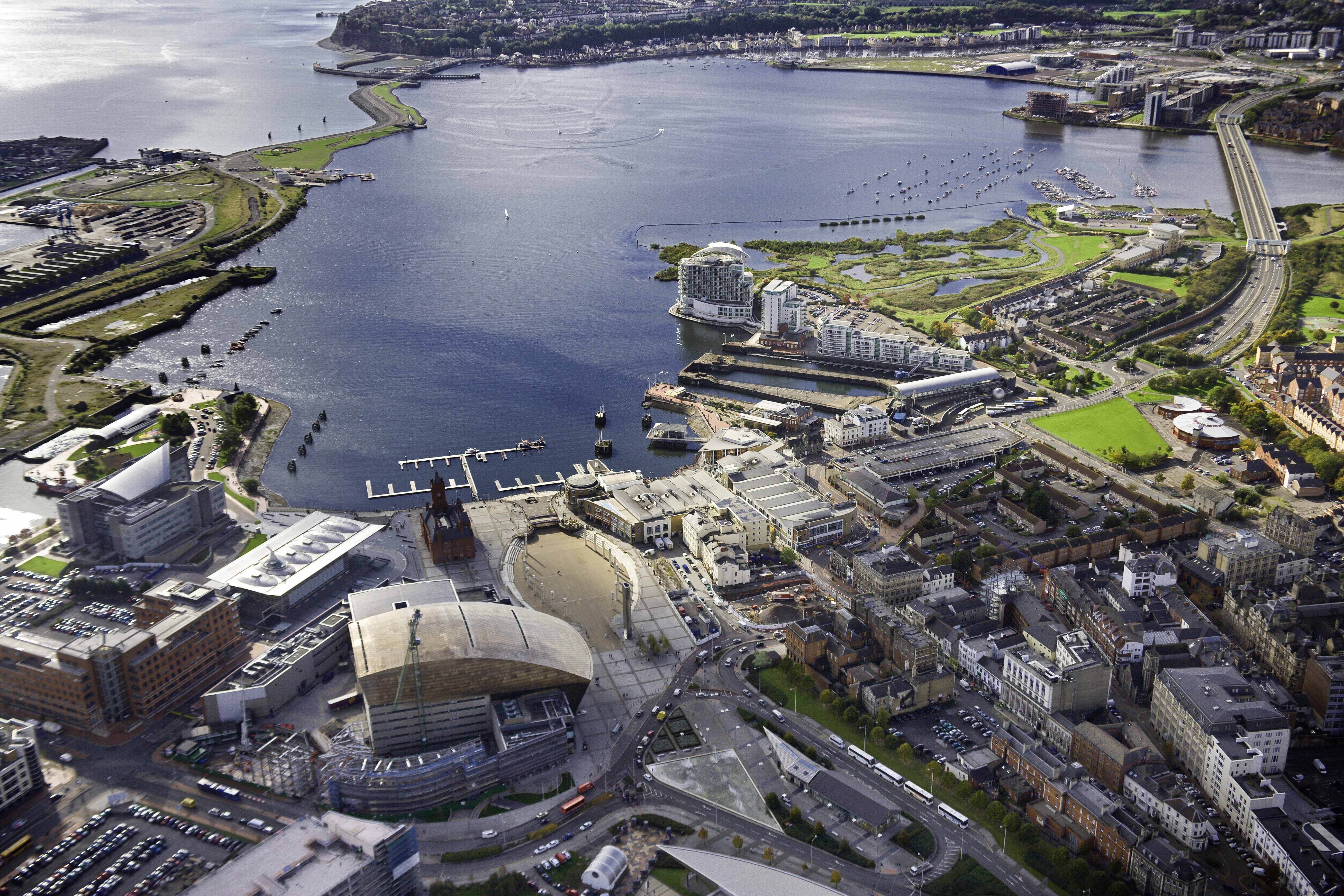 aerial view of cardiff bay