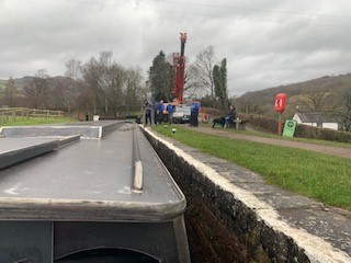 the steel shell of beacon park boat falcon into the mon and brec canal