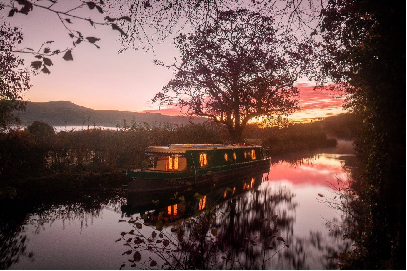 sunset on the mon and brec canal