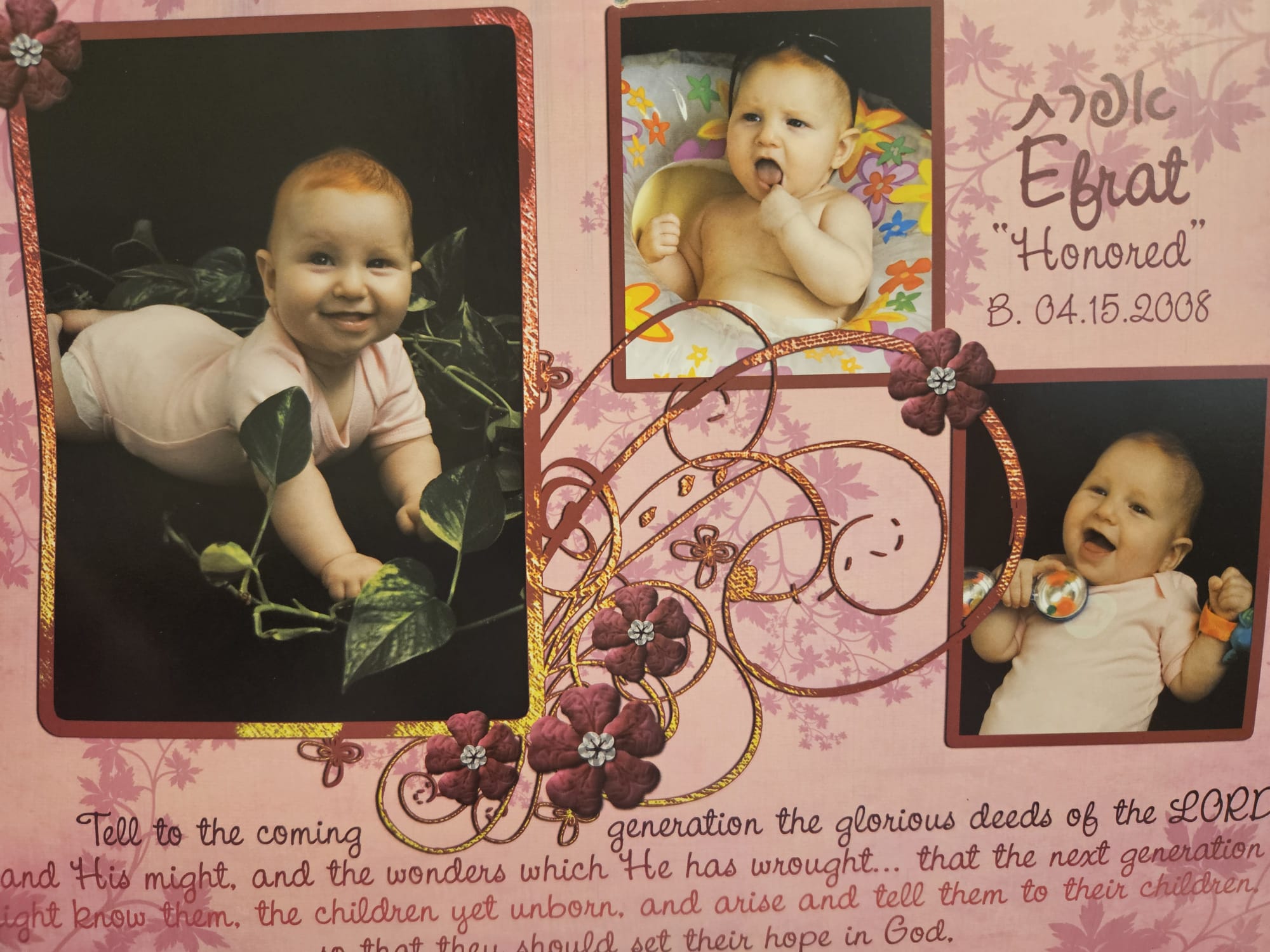 a few photos of Efrat on a calendar page 