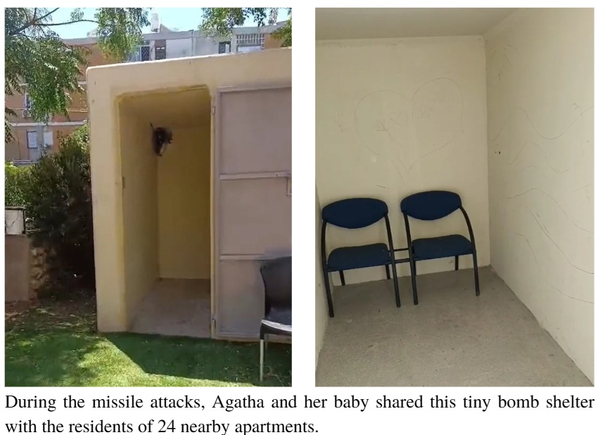 During the missile attacks, Agatha and her baby shared this tiny bomb shelter with the residents of 24 nearby apartments.