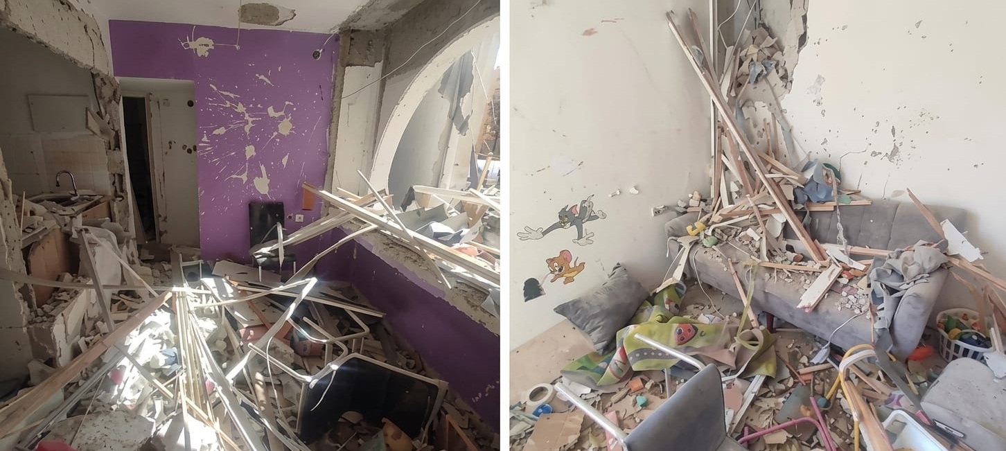 debris in an apartment from a missile attack