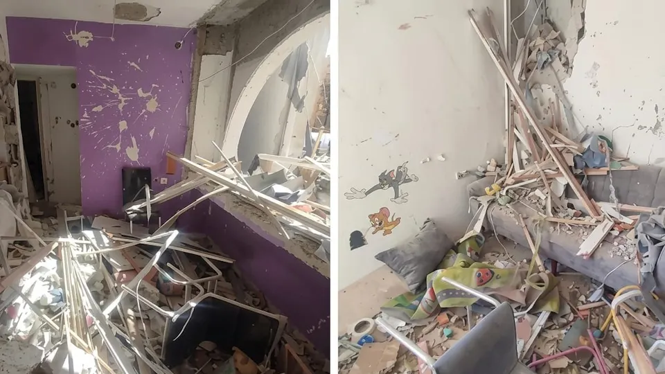 debris in an apartment from a missile attack