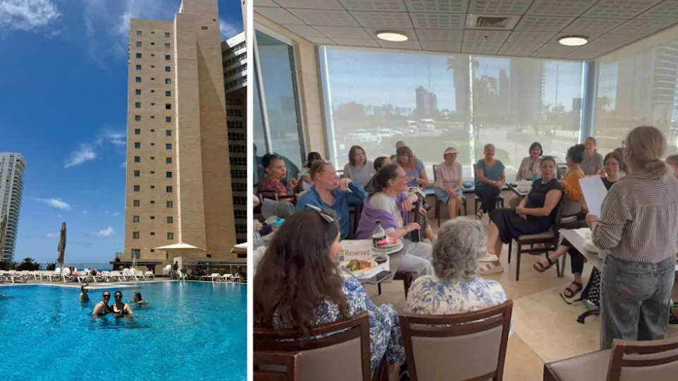 our staff enjoying the pool on the hotel rooftop, and meeting in the dining hall for fellowship