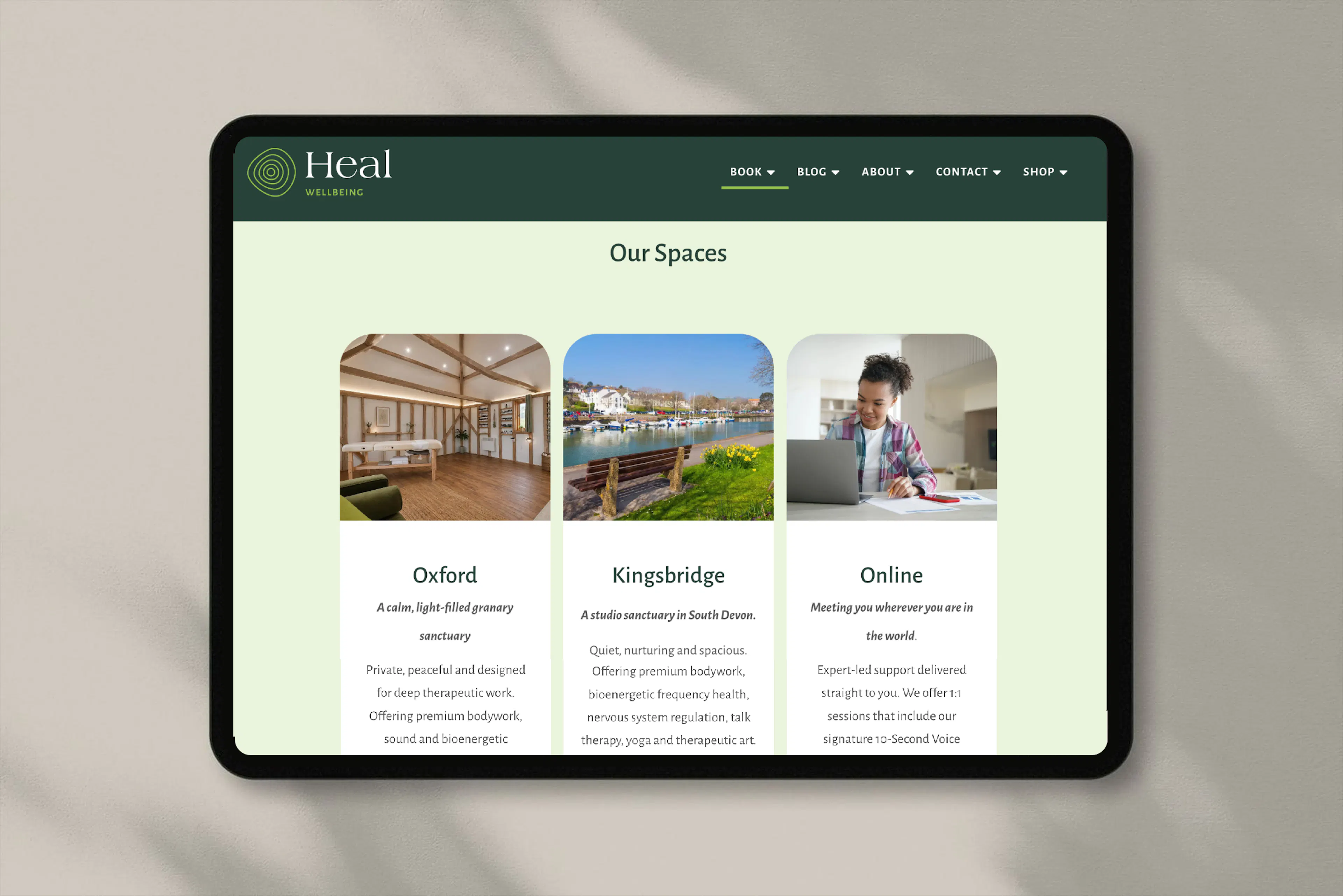 Heal Wellbeing website on tablet