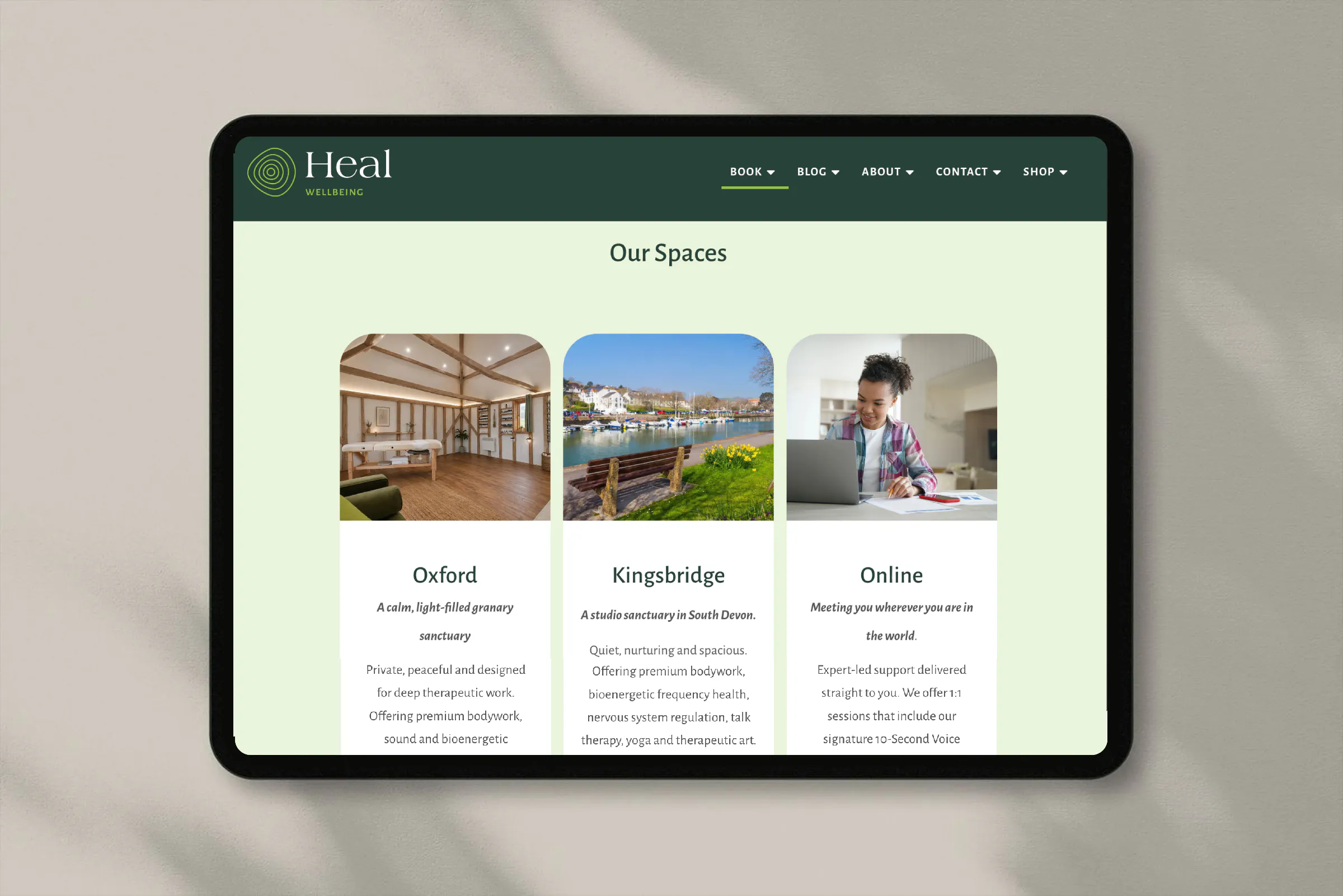 Heal Wellbeing website on tablet