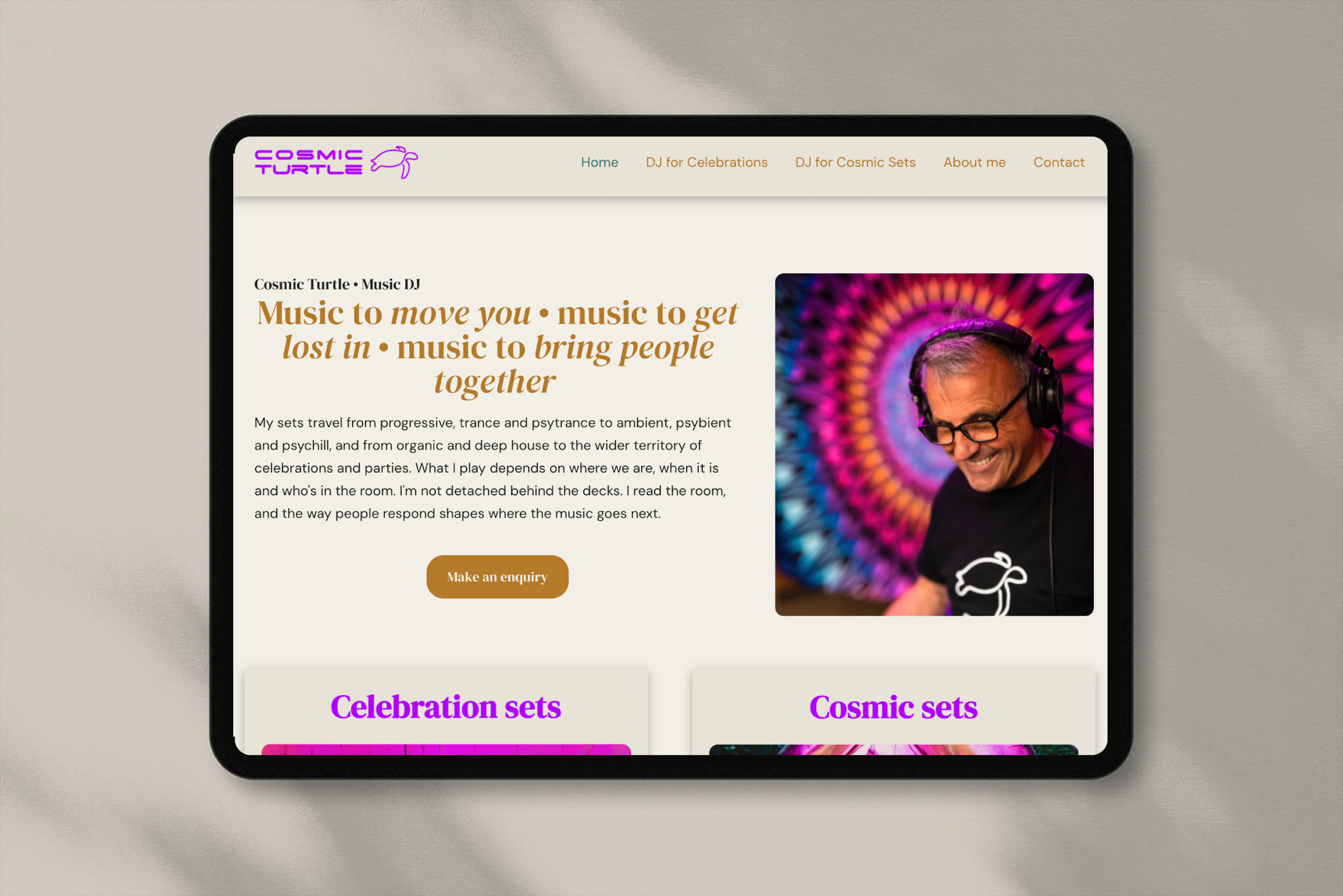 Cosmic Turtle website on tablet