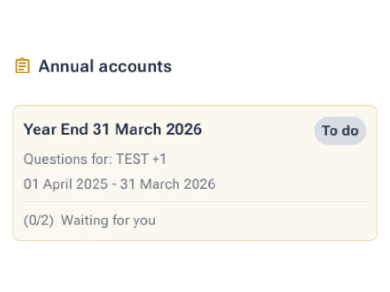Snapshot of client portal showing where the year-end questionnaire lives.