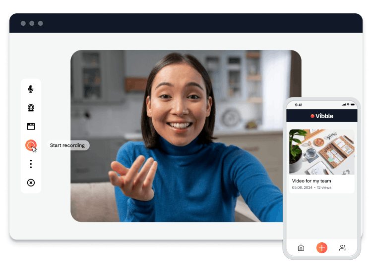 An impression of the Vibble app, showcasing the start recording feature with a personal touch