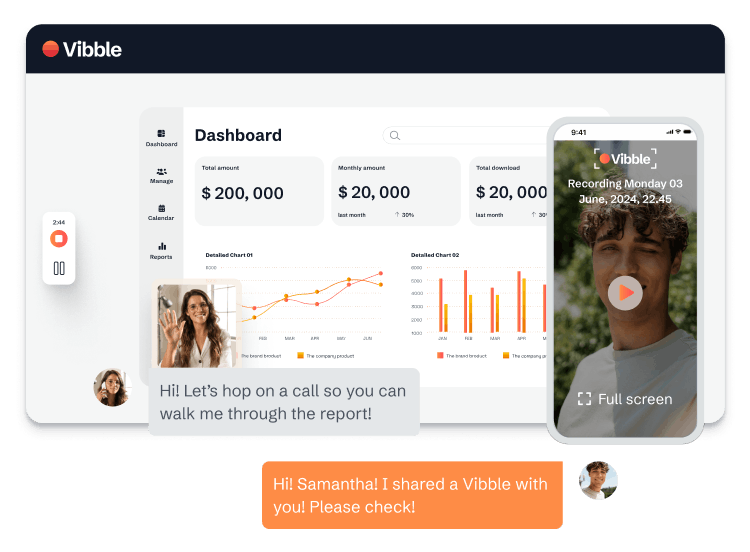 An impression of the Vibble app, showcasing its user interface on both desktop and mobile devices