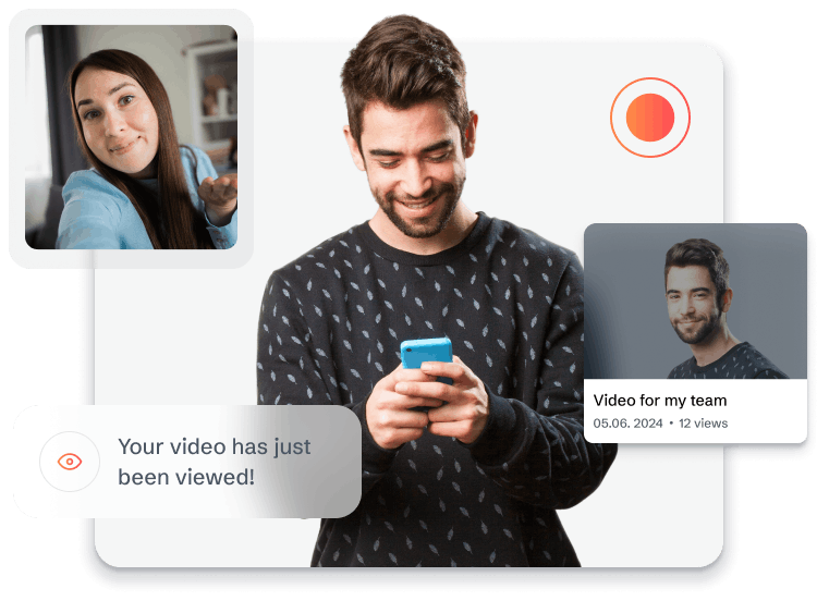 An impression of the Vibble app, showcasing its user interface for recording high-quality video to make business communication more professional and more personal 