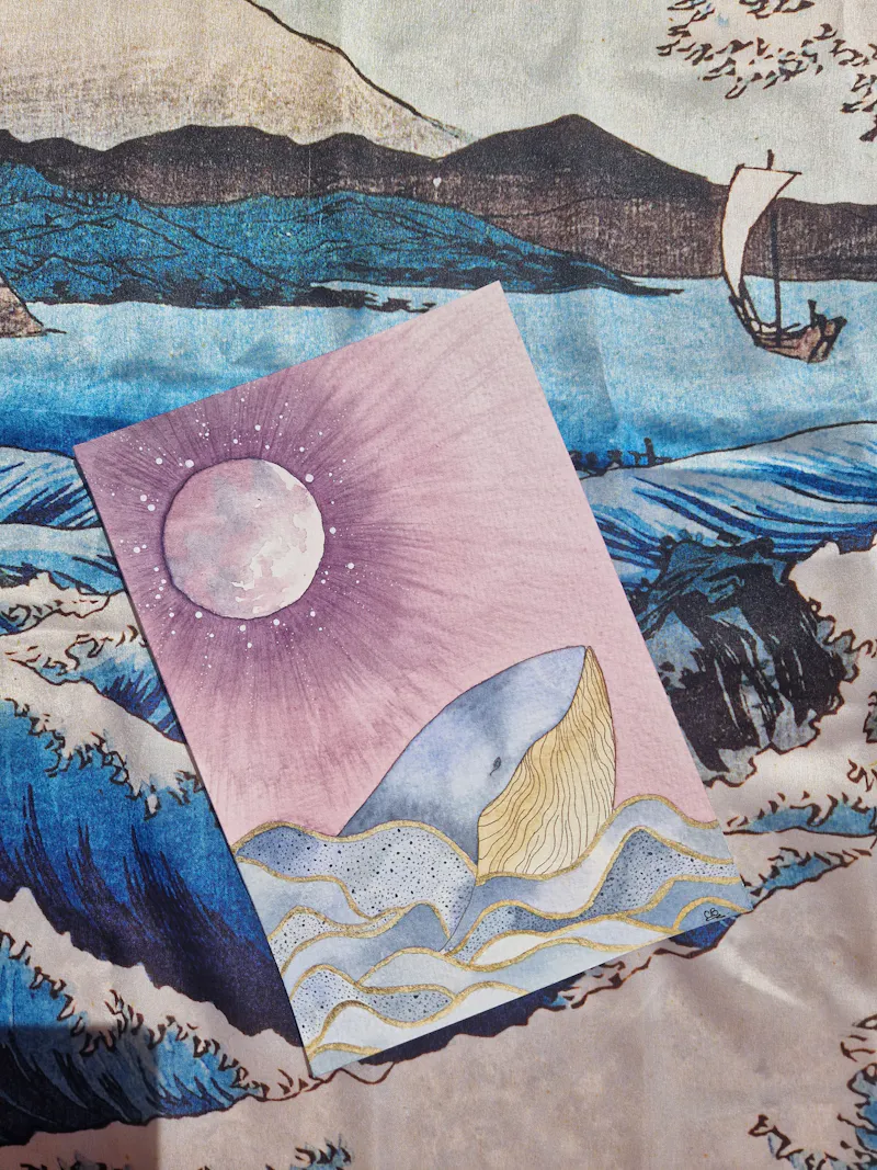 Baleine lune aquarelle