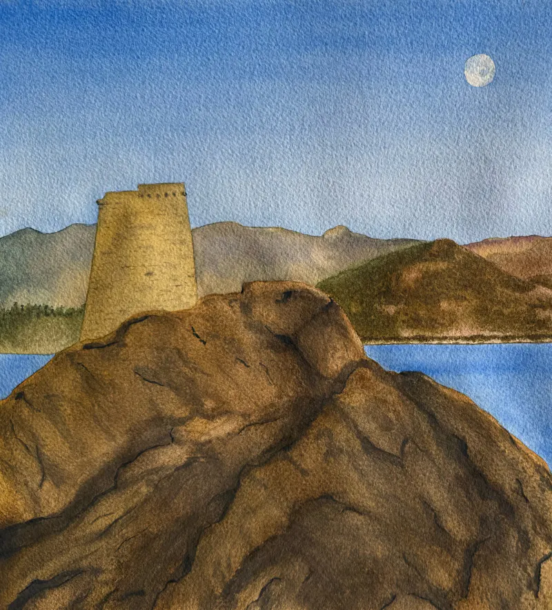 Aquarelle Corse ile rousse mer
