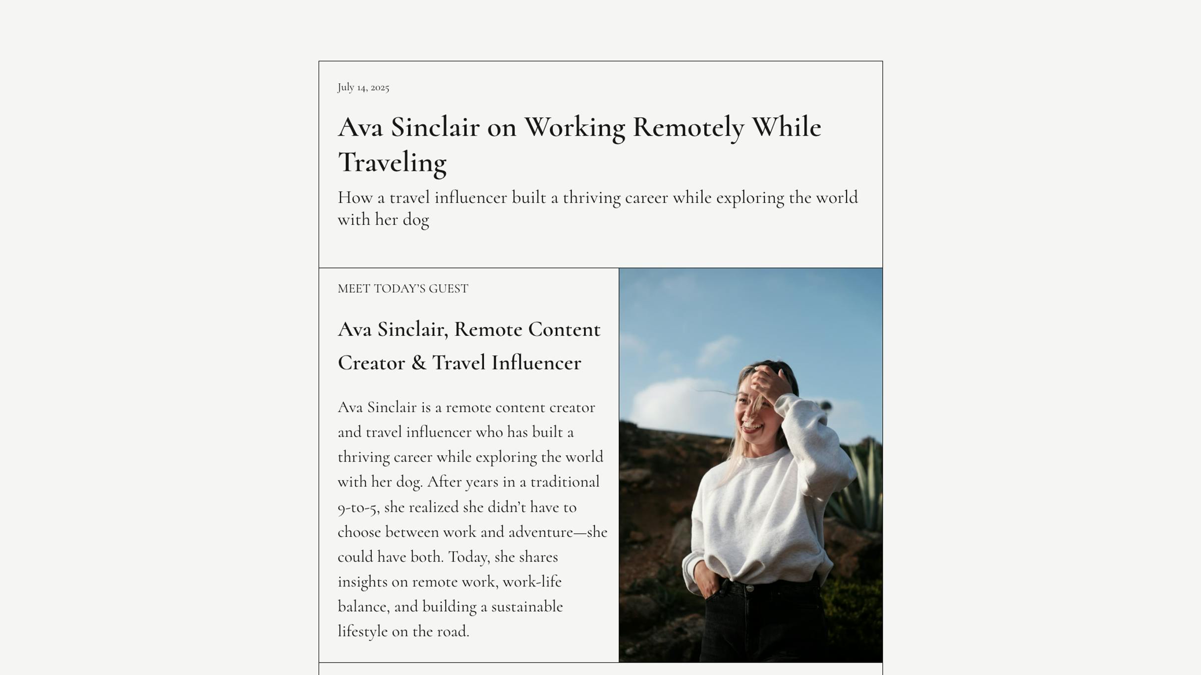 Portrait focused template with quote highlights