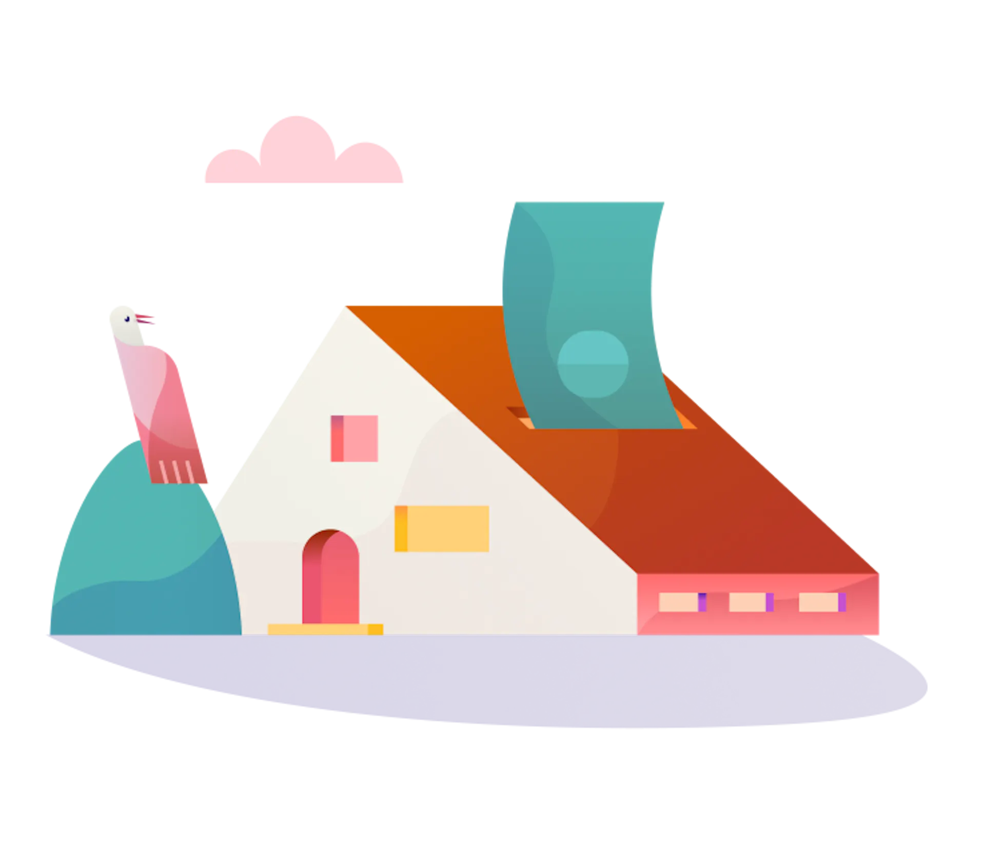 illustration of a house with money coming out of the roof, on a transparent background