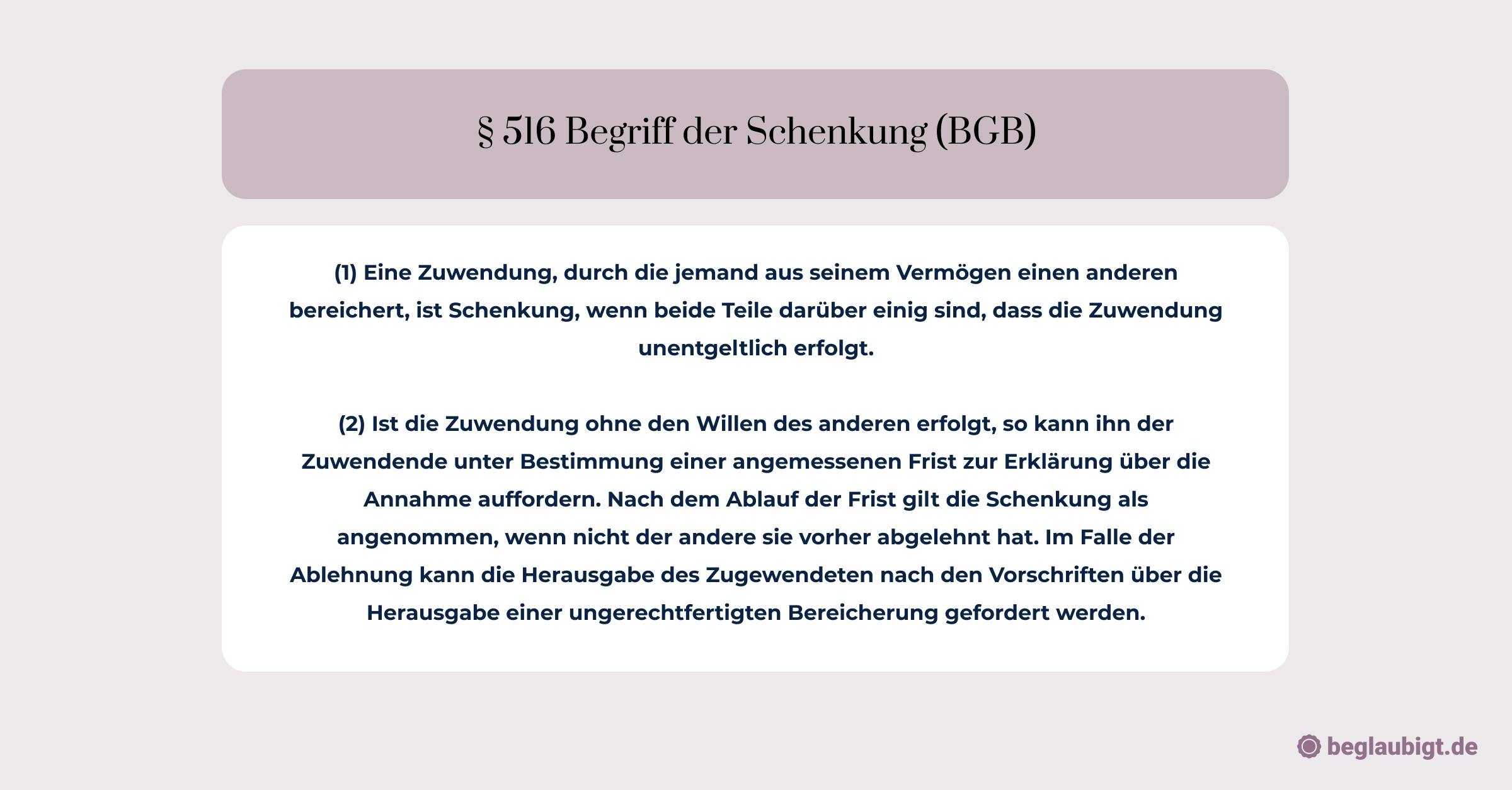 Schenkung BGB §516