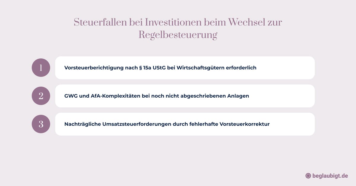Welche Steuerfallen lauern beim Wechsel von Kleinunternehmer zu Regelbesteuerung?