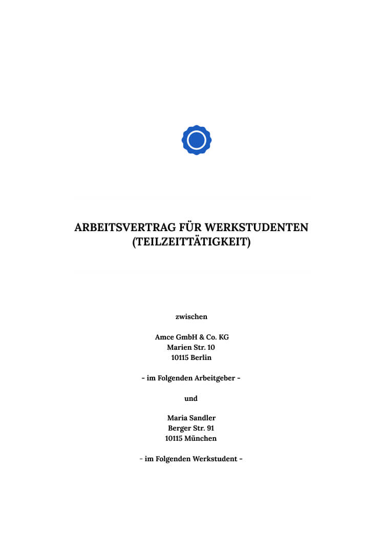 Werkstudentenvertrag: Muster & Vorlage Als PDF Oder Word