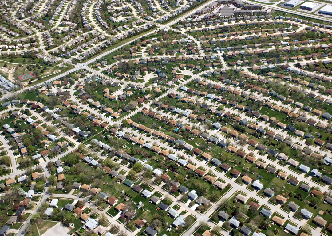 A aerial photo of a suburban street in Nebraska 