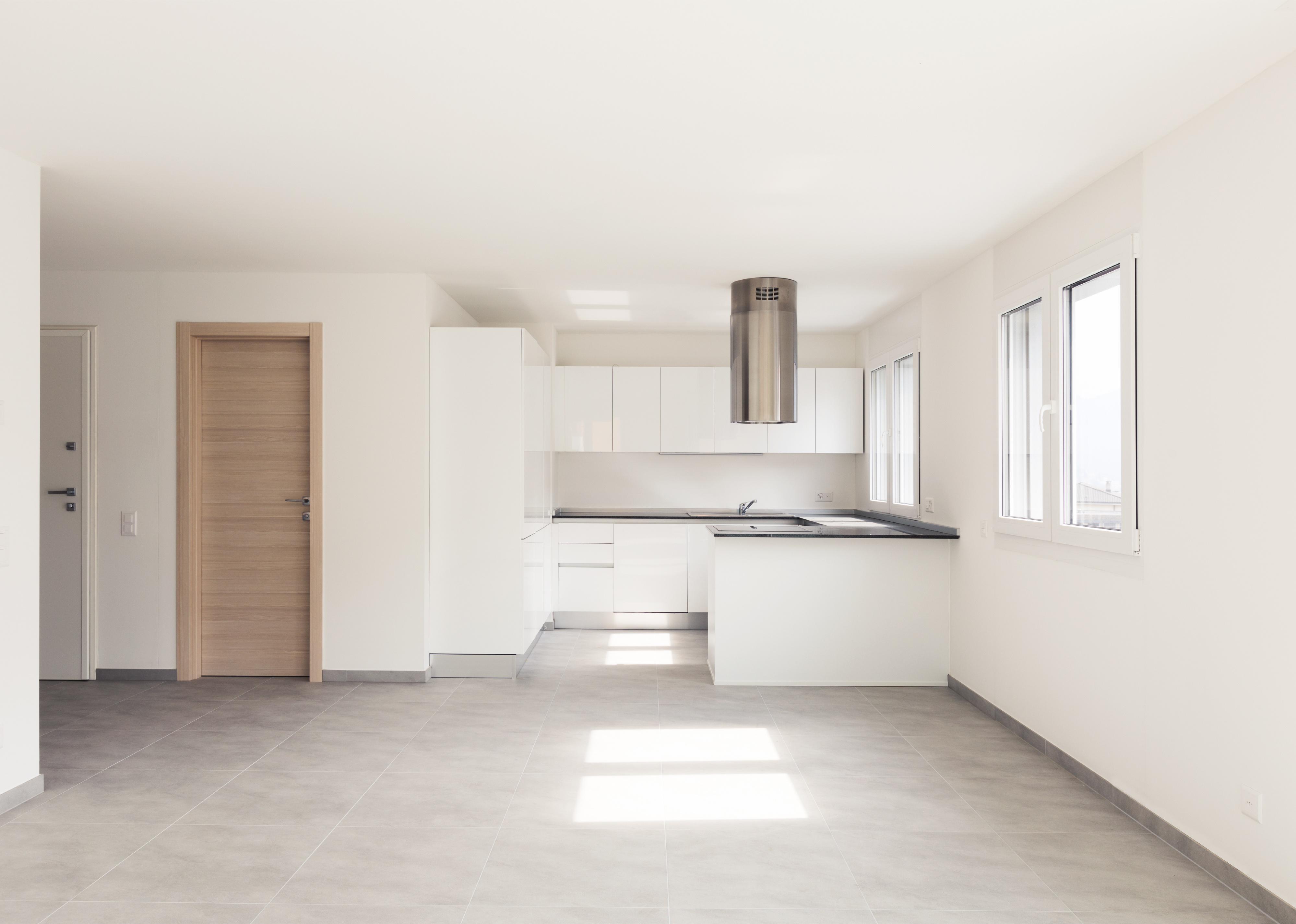 The kitchen of a vacant single-family home