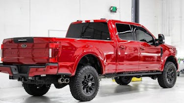 red truck with clear paint protection and window tint