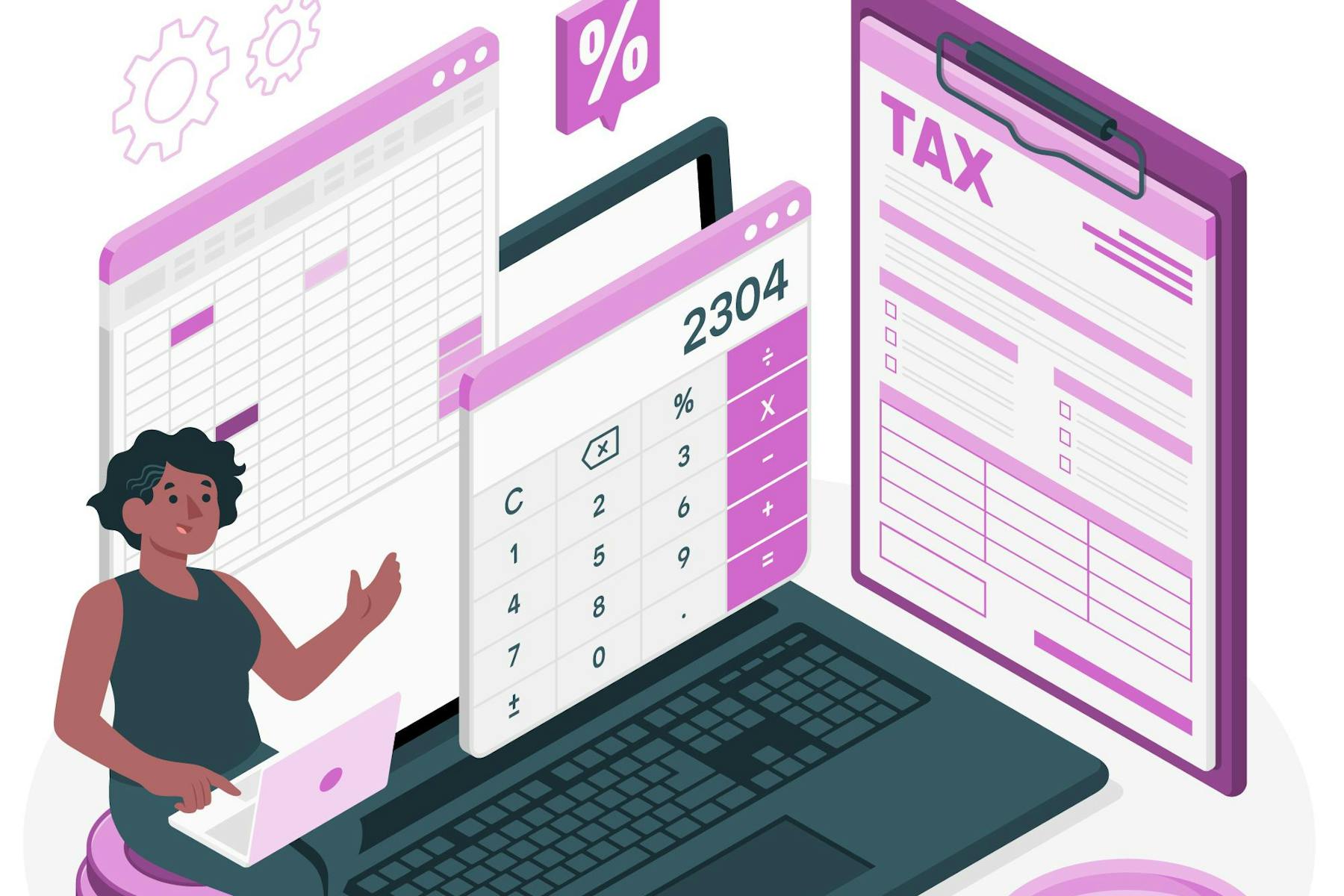 obrazek przedstawia, proces kontroli podatkowej, wyliczenia i sprawdzanie faktur, oraz czy finanse się zgadzają