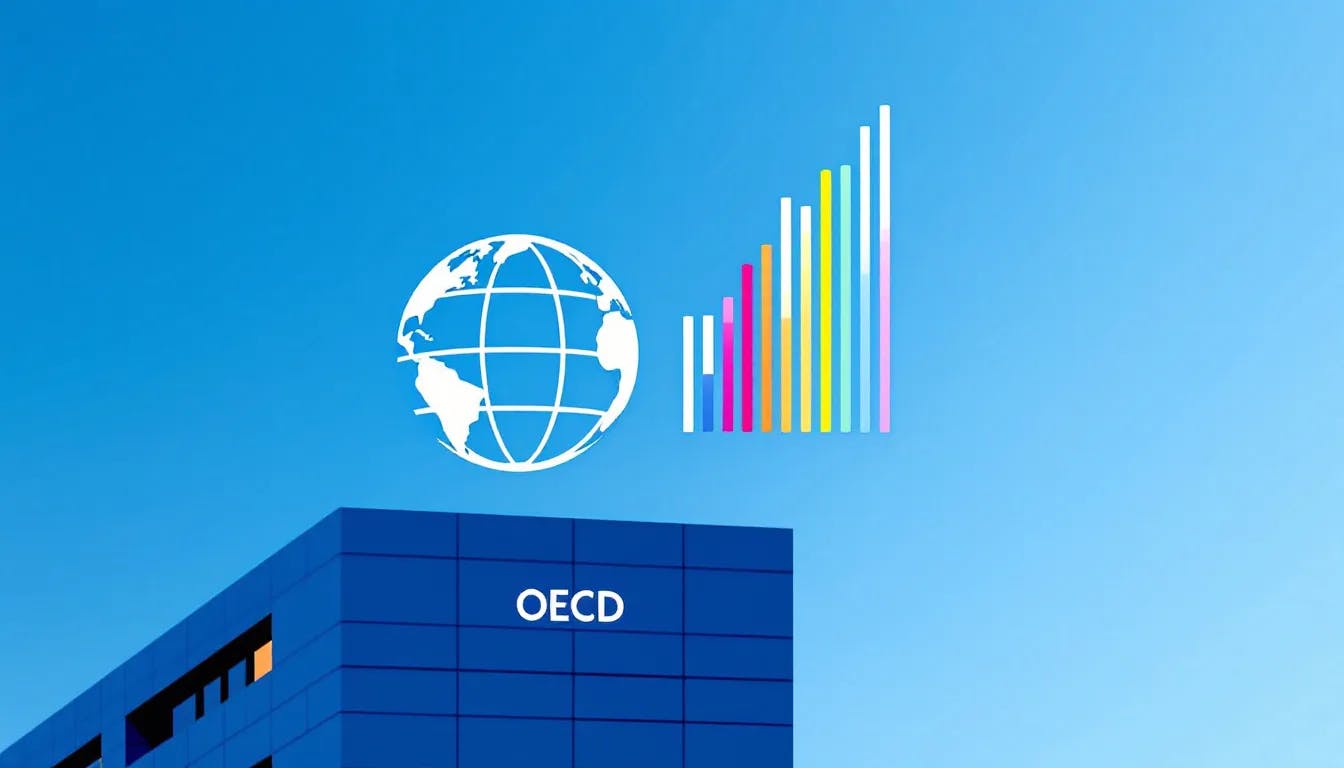 Logo OECD na tle siedziby organizacji.