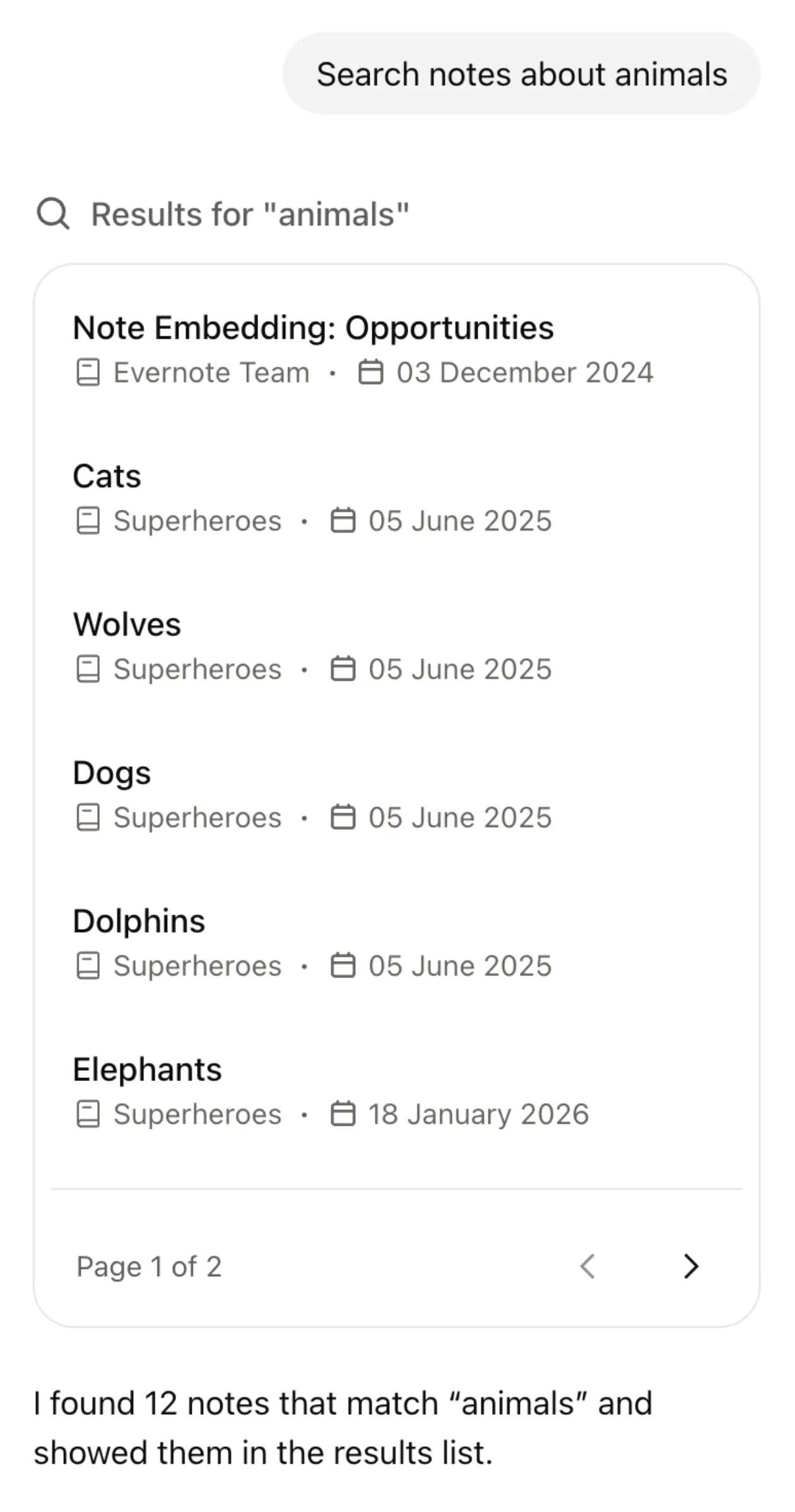 Evernote AI Assistant analyzing notes about semantic search progress