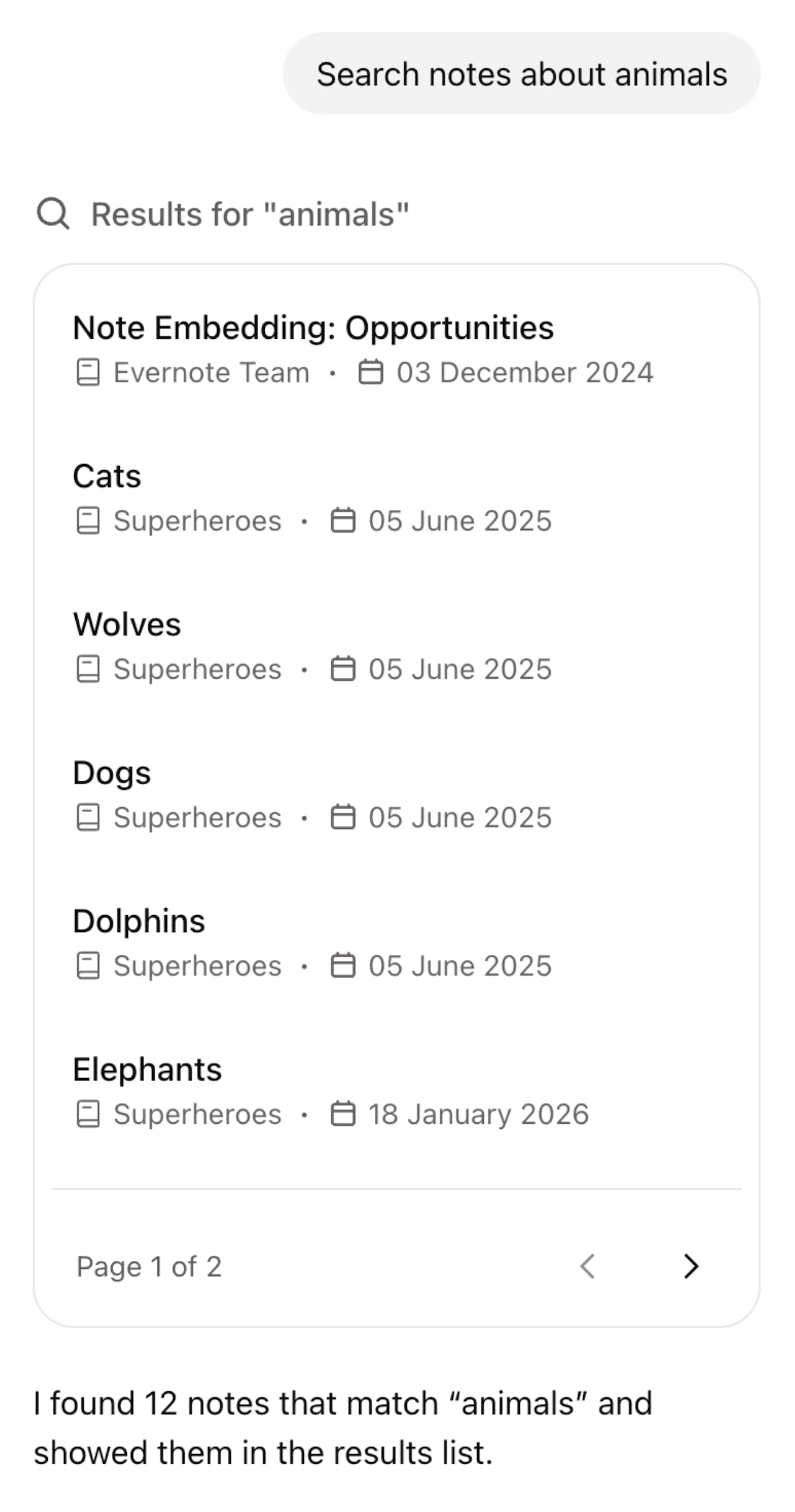 Evernote AI Assistant analyzing notes about semantic search progress 