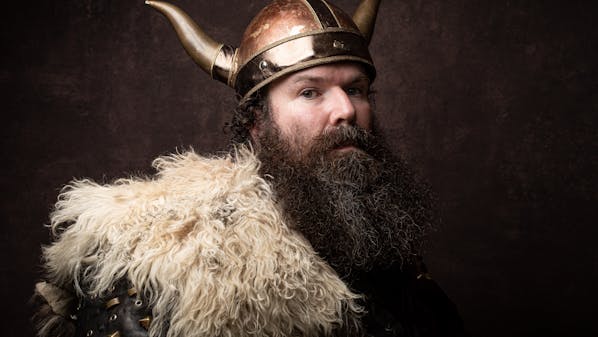 headshot of an actor dressed as a viking