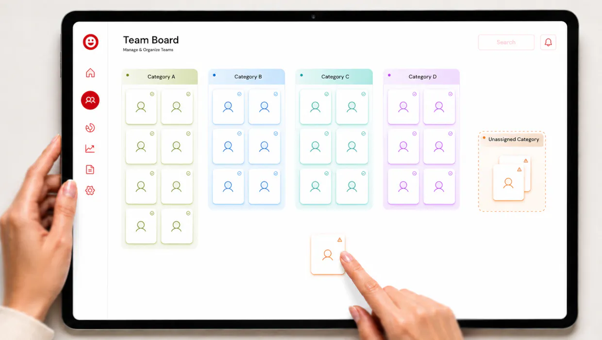 Display screen showing worker categories