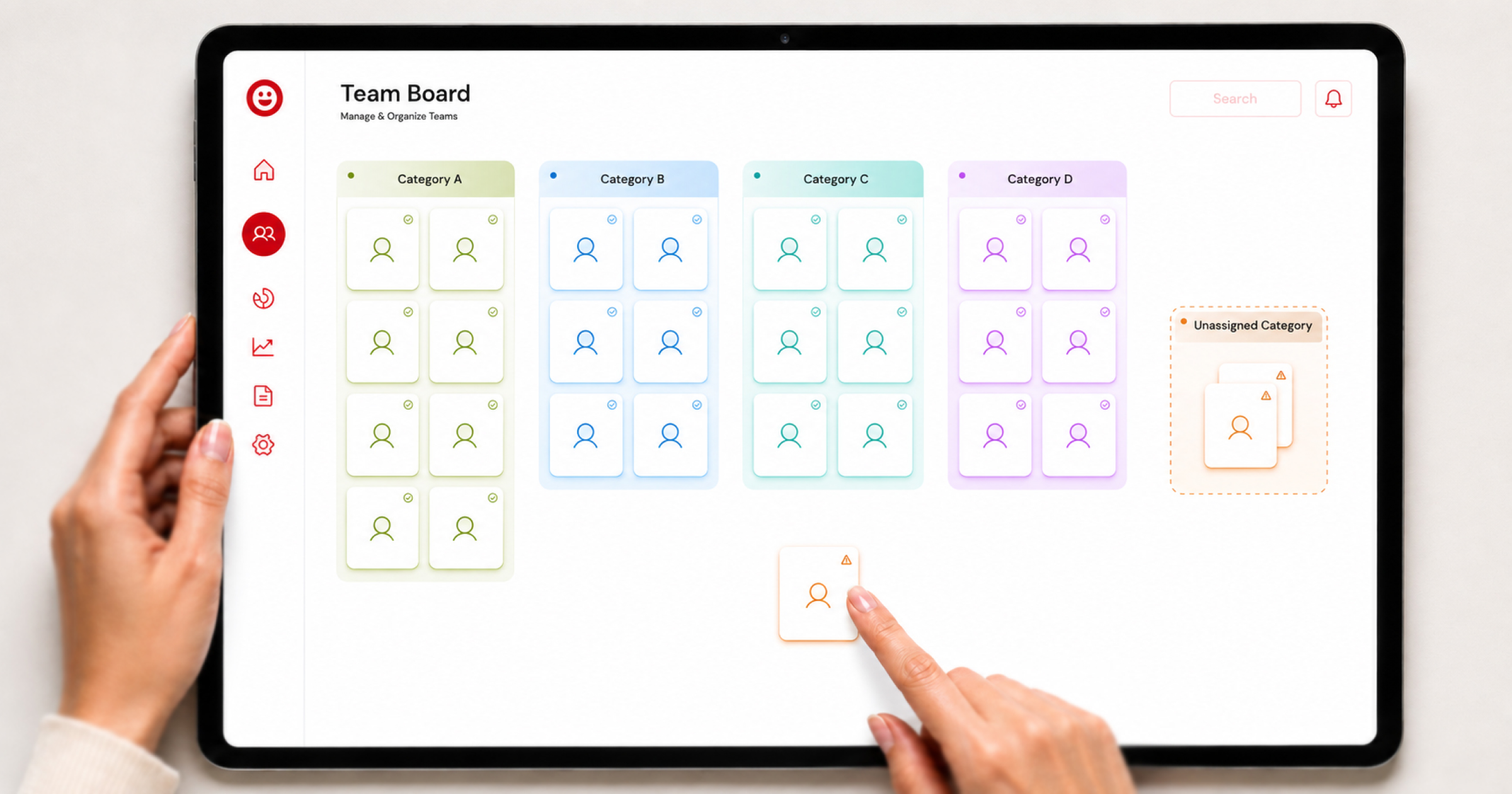 Display screen showing category of workers 