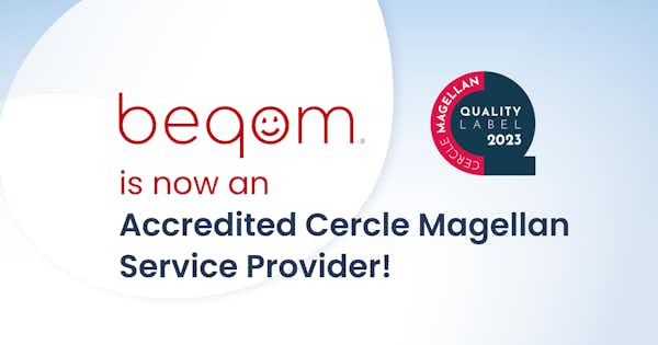 A graphic saying beqom is now Accredited by Cercle Magellan for It's Compensation Solution