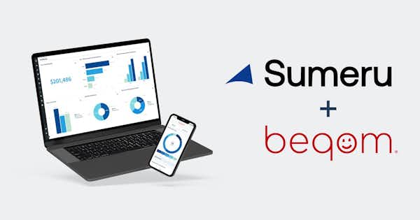 Bild von Laptop und Handy zusammen mit logos von beqom und Sumeru.