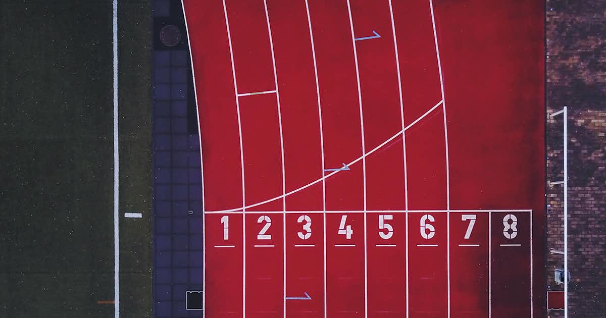 Overhead view of lanes on a running track