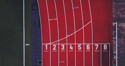 Overhead view of lanes on a running track