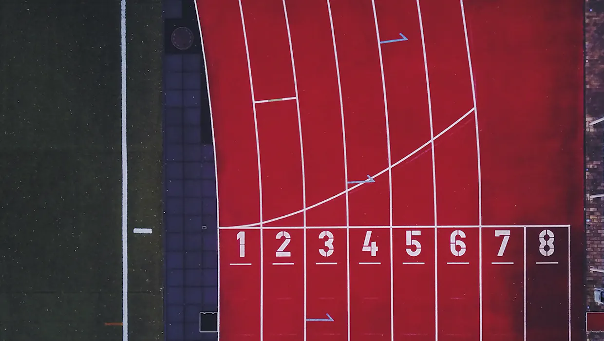Overhead view of lanes on a running track