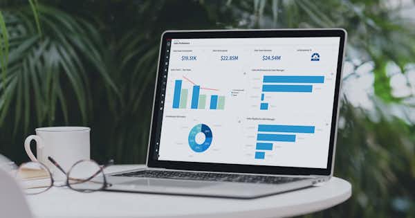 Computer screen showing a dashboard of sales performance stats