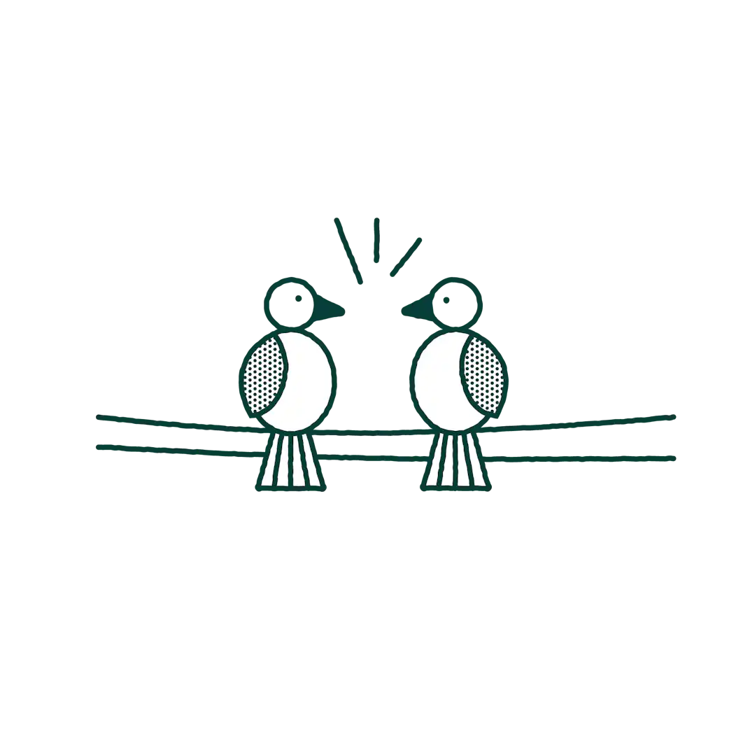 An illustration of two birds on a line.