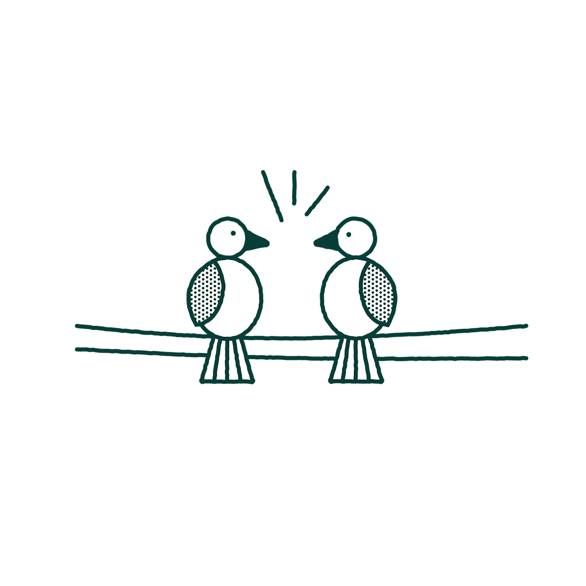An illustration of two birds on a line.