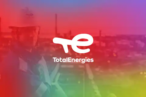 Total Energies logo on a colourful background.