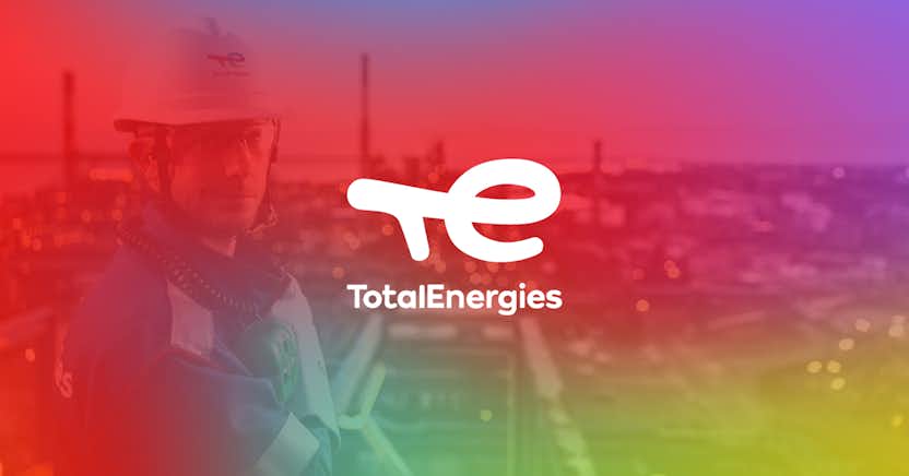 Total Energies logo on a colourful background.